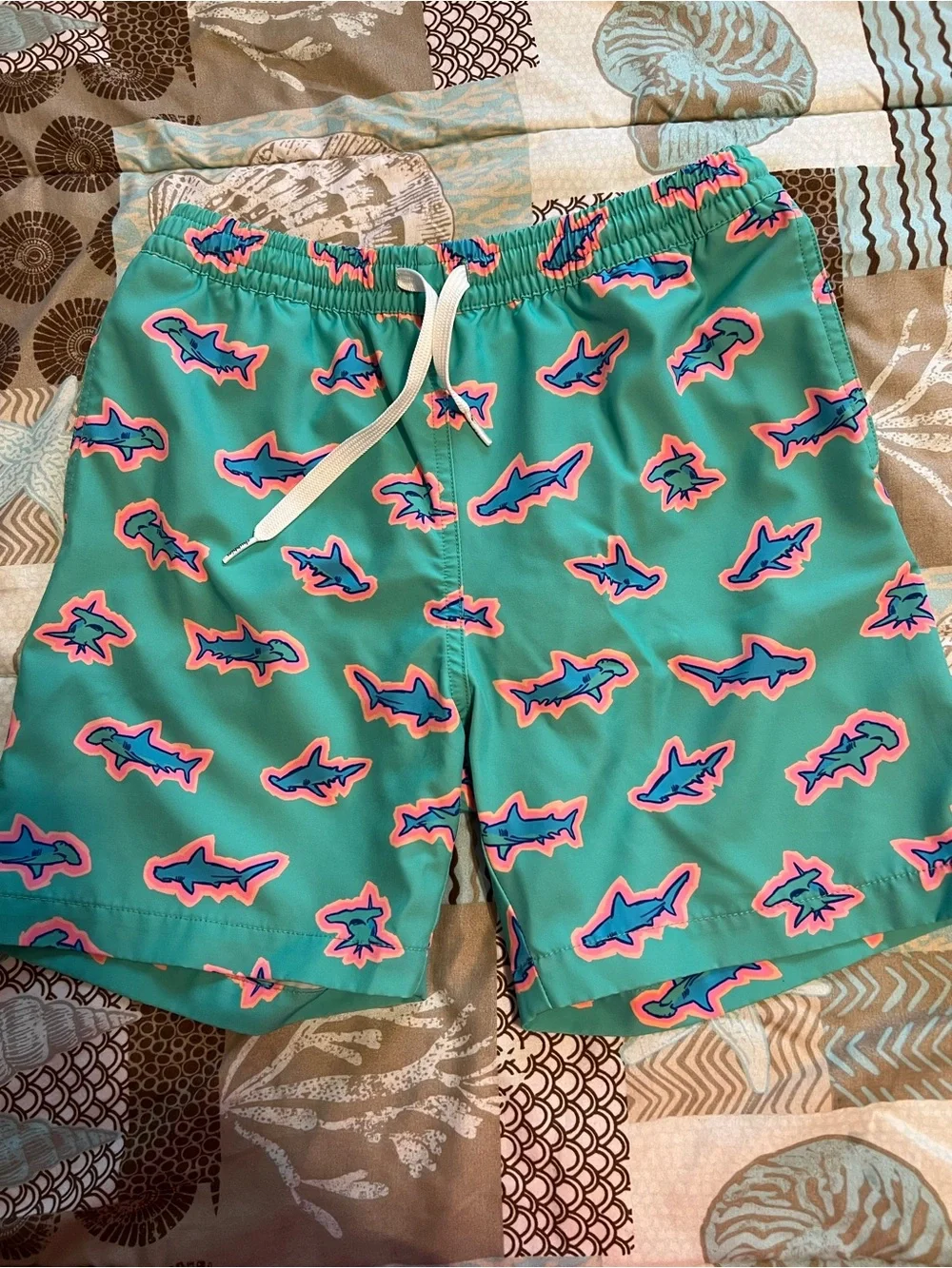 Chubbies Kids Teal Shark Print Swim Shorts - Fun Beach Swimwear